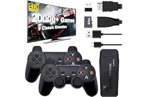 Whatsko Retro Game Stick, Retro Games Console, Plug and Play Video Gaming Console 4K HD Output Built-in 20,000+ Games, 2.4G Wireless Controllers Gamepad- 64G, Gifts for Kids Adults