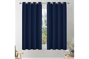 VEHEDE Blackout Curtains 54 Inch Drop, Eyelet Thermal Insulated Short Curtain for Bedroom, Soft Small Living Room Window Curtains & Drapes, W46 x L54 Inch, Navy Blue, 2 Panels