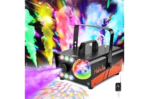 HAKUTA Máquina de Humo con bola de discoteca y luces LED RGB, 600 W Fog Machine, 2300 CFM Spray con función de pulverización automática,para Halloween, Navidad,boda,rendimiento de escenario y fiestas