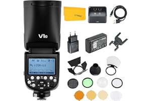 Godox V1N TTL Flash para Nikon, 2.4G inalámbrico Flash de Cabeza Redonda 1/8000s HSS con batería de Li-Ion de Alto Rendimiento con Godox AK-R1 Accesorios Kit para fotografía de Estudio/Retrato/Boda