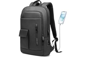 HEROIC KNIGHT Slim Laptop Backpack 15.6 Inch, Business Travel Backpack with USB Charging Port, Water-Resistant Anti Theft Laptop Rucksack, Lightweight Computer Work Bag Daypack For Men Women, Black