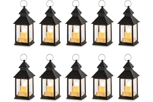 NUPTIO Lanternes de Bougies Décorations Halloween - 10 Pièces Bougies LED Noir Vacillantes Mini Lanterne Suspendue avec Ornements de Noël Marocains Vintage Table Salon Intérieur Extérieur Ramadan