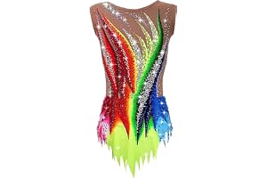 Rytmisk gymnastikdräkt for flickor Patchwork Gradient Kvinnor Tävling One Piece Outfit med Rhinestone