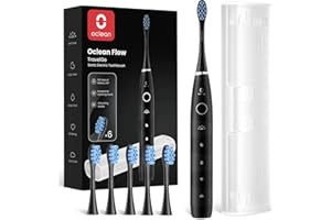 Oclean Elektryczna szczoteczka do zębów Flow TravelGo, 5 trybów z czułością, elektryczną szczoteczką do zębów z dźwiękiem, 180 dni na baterii, timer i przypomnienie 30s, 6 szczotek i etui podróżne