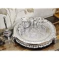 German Silver Heavy Pooja Thali (Diameter 12”) With Full Ghungru Layer And Elephant Legs Stand – Set of 6 Items