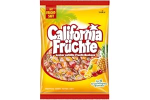 ‎BUNTE WELT California Früchte – 1 x 1000g Vorratspackung – Gefüllte Bonbons mit Fruchtsaft – In vier verschiedenen Sorten