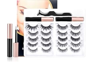 AOUVT 10 Paia di 3D Ciglia Finte，Ciglia Finte Magnetiche，Ciglia Magnetiche Riutilizzabili，Kit Ciglia Magnetiche Naturali，Impermeabile，Trucco a Lunga Tenuta - Nessuna Colla Richiesta