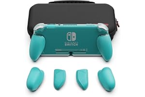 Skull & Co. GripCase Lite Bundle: A Comfortable Protective Case with Replaceable Grips [to Fit All Hands Sizes] for Nintendo Switch Lite, turquoise, Back