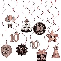 Decorazioni per il decimo compleanno in oro numero 10 cerchio puntino scintillio stella ghirlanda metallica da appendere striscione sfondo per ragazze ragazzi doppie cifre dieci anni compleanno 10
