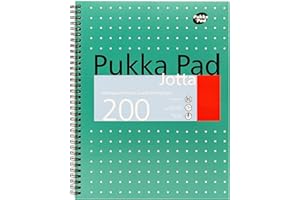 Pukka Pad, A4+ - Quaderno metallico Jotta, confezione da 1 – 22,5 x 29,6 cm, con linee da 8 mm e carta da 80 g/m², con margini di perforazione a 4 fori e bordi perforati, 200 pagine, verde