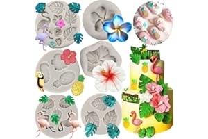 MYPRACS Molde de silicona con diseño de hojas tropicales de hibisco para decoración de pasteles, pasta de goma, decoración de cupcakes, caramelo, chocolate, arcilla polimérica, juego de 6