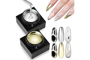 SAVILAND Metallic Gel Nail Polish Set, Silver & Gold Mirror Chrome Gel with High-Shine Metallic Finish Nail Art 3D Effect Soak Off U V LED Painting Drawinggel for Beginners Home DIY Salon Use