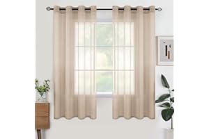 Woaboy Lot de 2 Rideaux Voilage à Oeillet Rideau Semi-Transparent intérieurs pour Chambre Salon Maison 140x145 cm Beige