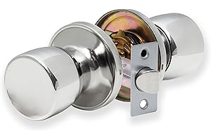XFORT Tulip Passage Knob – Poignée de Porte Ronde Américaine avec Serrure Simple – Bouton de Poignée Rotatif pour Portes Intérieures en Bois – Finition Chrome Poli – Kit Complet