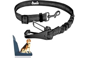 Eyein Hunde Sicherheitsgurt für Auto, Verstellbarer Hundegurt fürs Auto mit Elastischer Ruckdämpfung, 3 in 1 reflektierend Hunde Anschnallgurt für alle Hunderassen & Autotypen, 90cm (Schwarz)