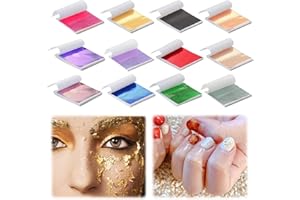 KIKI FANCY Silver Leaf Sheets Gold Leaf Sheets, 240 Sheets Gold Leaf Adhesive Gold Foil 12 Colors 9.5 x 8.5cm Multipurpose Coloured Foil Sheets for Craft Art Picture Frames DIY Nails Multi Artistic Decoration