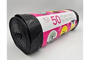 TidyZ 50 Black Refuse Bin Bags Liners with Tie Handles - 50L Tear Resistant Leakproof. Extra Strong Dustbin Roll For Kitchen Office DIY Clearance Garden Waste Disposal (1 x Roll 50 Bags)