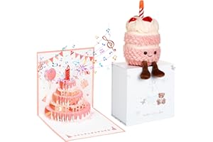 CLTTCLLCT Birthday Cake Plush Toy Gift for Women with LIGHTS&Recording,3D Pop Up Birthday Card Set-Soft Cuddly Cake Stuffed Animal Pillow,Christmas Ideas Gift,Birthday Gifts for Women Friends with Envelope