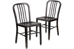 Flash Furniture Indoor and Outdoor Chair, Alloy Steel Plastic, Black-Antique Gold, 50.8 x 39.37 x 84.46 cm