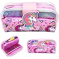 S4SQUARE ENTERPRISE ® Unicorn Pouch Multi-Purpose Double Compartment Zipper Pencil Case for Kids Double-LayerCute Stationery Box