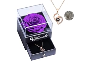 Sunia Rosa Real preservada Eterna Hecha a Mano Rosa preservada con Amor, Collar de Regalo, Flor Rosa Real encantada para el día de San Valentín Aniversario cumpleaños Regalos románticos para Ella