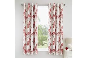 Catherine Lansfield Painted Floral Eyelet Curtains 66x72 Inch Red