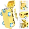 PLUSPOINT Silicone Bus Shape Water Bottle For Kids With Strap Leak-Proof Cartoon Water Bottle With Wheels (Color-Yellow), 500 ML
