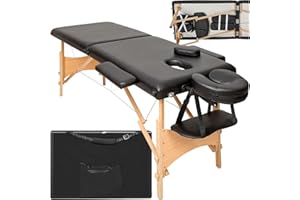 TecTake Table de Massage 2 Zones Pliante Cosmetique Lit de Massage Table Esthetique Tatouage Portable avec Repose Bras, Housse de Transport Incluse - Noir