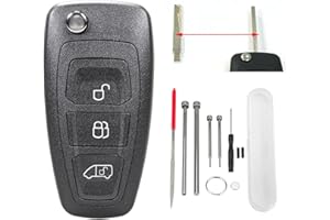 VAILIKEY 3 Tasten Flip Autoschlüssel Shell mit Stahl Pin Removal Tools Nadelfeile für Ford Transit Custom Connect Van (B)