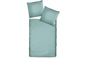 CASABEL Zestaw pościeli w paski z makosatyny - 100% bawełna/liczba nici 20 - jedwabiście miękka, luksusowa i ponadczasowa - z zamkiem błyskawicznym - miętowa zieleń - poszewka na kołdrę 135 x 200 cm, poszewka na poduszkę 80 x 80 cm