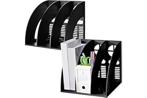Elezeal Portadocumenti A4, organizer per riviste, cartelle da scrivania, scomparti per libreria, divisori per documenti, fermalibri per ufficio, casa, organizzazione e archiviazione (colore: nero,