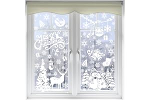 VEYLIN Xmas Window Clings Decoration, 141 Static Snow Flakes Stickers Merry Christmas Window Stickers Decals for Christmas Party Supplies (8 Sheets)