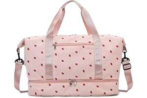 Bolsa de Deporte Mujer, Bolsas de Fin de Semana, Bolsa de Viaje con Compartimento Zapatos y Compartimento Mojado, 20-35L (Rosa)