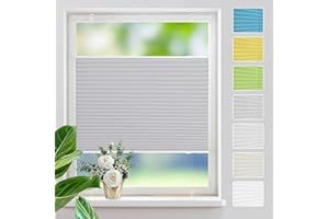 ‎MUPFUP Plissee ohne Bohren Plissees Klemmfix,Hellgrau 75x100cm Easyfix Plisseeroll Rollo für Fenster Einfache Montage Sichtschutz und Sonnenschutz