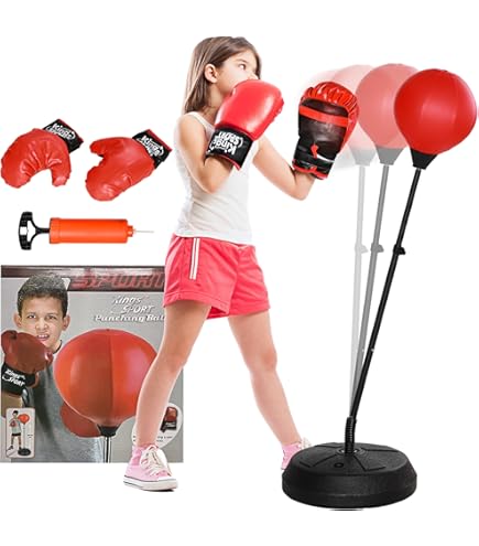 Sacco Boxe Per Bambini Con Piantana Regolabile 90-113 Cm E Guantoni - Punching Ball Per Allenamento