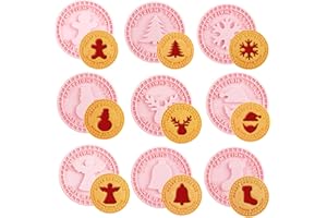 PTAIZJJZ Juego de cortadores de galletas de Navidad, 9 moldes de plástico 3D para sellos de Navidad, cortadores de galletas para decoración de fiestas de Navidad