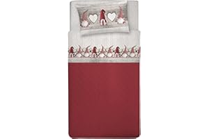 PENSIERI DELICATI Completo Letto Singolo, Flanella 100% Cotone Caldo e Morbido, Completo Lenzuola 1 Piazza 90 x 200 cm, Include Lenzuolo Sotto, Sopra e 1 Federa, Made in Italy, Fantasia Gnomi Rosso