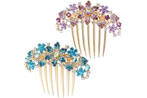 SWZY Strass Blumen Haarkamm,2 Stück Haarkamm Haarschmuck Blumen Haarschmuck,Floral Braut Seitenkamm Kämme Steckkämme,Lila Haarkämme,Zähne Haarkamm Haarschmuck für Damen Mädchen Hochzeit