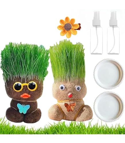 2 Piece Grass Heads To Grow Set, Grow Your Own Kits, Grass Head