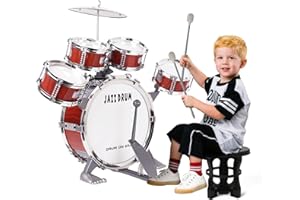 m zimoon Batería de música para niños Kit, Juego Tambor Jazz Junior 5 Tambores con Taburete para Instrumento Musical de Percusión Día ​Festivo Regalo uguete Educativo por Niños Y Niñas Principiantes