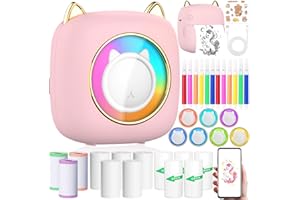 ZQEJEFD Mini Imprimante Thermique, Imprimante Photo Portable avec 14 Rouleaux de Papier, Imprimante Intelligente Bluetooth pour iOS&Android,Imprimantes de Poche Portable pour D'étiquettes,Images,Rose