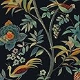 Toduso Peel and Stick Wallpaper Vintage Floral Wallpaper Black Flower Bird Tree Contact Paper Self Adhesive Removable Wallpaper Retro Wall Decorative Vinyl Roll 16.1''x118''