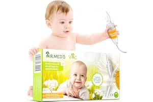 NASENSAUGER Airmed's Vac Nasal Aspirator Baby. CLINICALLY Tested, Safe and Gentle. Baby Nose Sucker with 2 Suction Heads and Cleaning Brush. Safe and Gentle Baby Nasal Aspirator with Strength of a Vacuum Cleaner