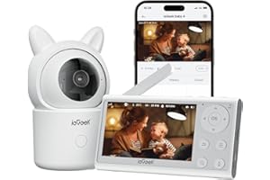 ieGeek Baby Monitor Video e Audio, 4.3" 1080P HD Telecamera Neonato Controllo Tramite APP Mobile & Monitor LCD VOX Visione Notturna Sensore di Temperatura e Umidità, Tracciamento Automatico 3000mAh