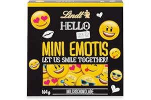 ‎LINDT Lindt HELLO Mini Emotis Schokolade | 164 g | Ca. 27 coole Emoticons in verschiedenen Designs aus feinster Lindt Vollmilchschokolade | Schokoladengeschenk für Kinder | Zum Dekorieren