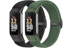 Yunshare Elastische Geflochtene Armband Nur Kompatibel mit Fitbit Charge 6/Fitbit Charge 5, Verstellbare Solo Loop Dehnbares Nylon Gewebe Ersatzarmbänder für Fitbit Charge 6/Charge 5 Damen Herren