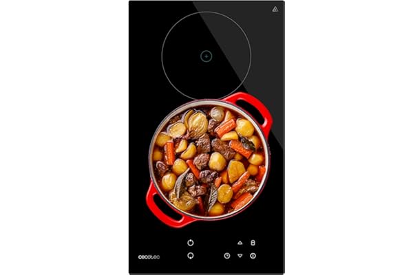 Cecotec Placa de Vitrocerámica 2 Fuegos Bolero Squad V 2001 Potencia máxima 3000 W, 9 Niveles de Potencia, Touch Control, Detector de Sartenes, Diámetro 16 y 20 cm