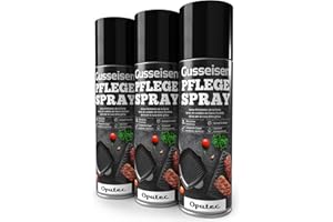 Oputec 3 x 500ml Bomboletta Spray Cura della ghisa - Accessori Ideali per la Protezione e la Cura di Griglie, padelle, pentole, forni Olandesi, girarrosti in ghisa - Protettivo Antiaderente per ghisa