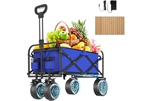 OUENGK Carrello elettrico pieghevole blu, costruzione in acciaio al carbonio, carico massimo di 300 libbre, trasportatore per tutti i terreni per campeggio, giardinaggio, shopping, pesca