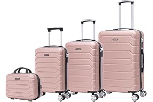 Mi Ko Mi Ka Conjunto de Maletas de Viaje Elegantes: Carcasa Ligera de ABS, Cerradura Numérica, 4 Ruedas Giratorias 360°, Asa Telescópica de Aluminio | Juego de 3 o 4 Maletas (8002, Rosa Oro)